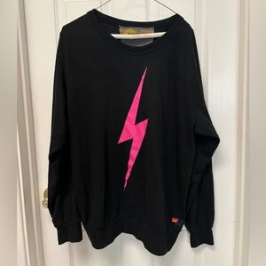 Aviator Nation - BOLT CREW SWEATSHIRT - BLACK // NEON PINK